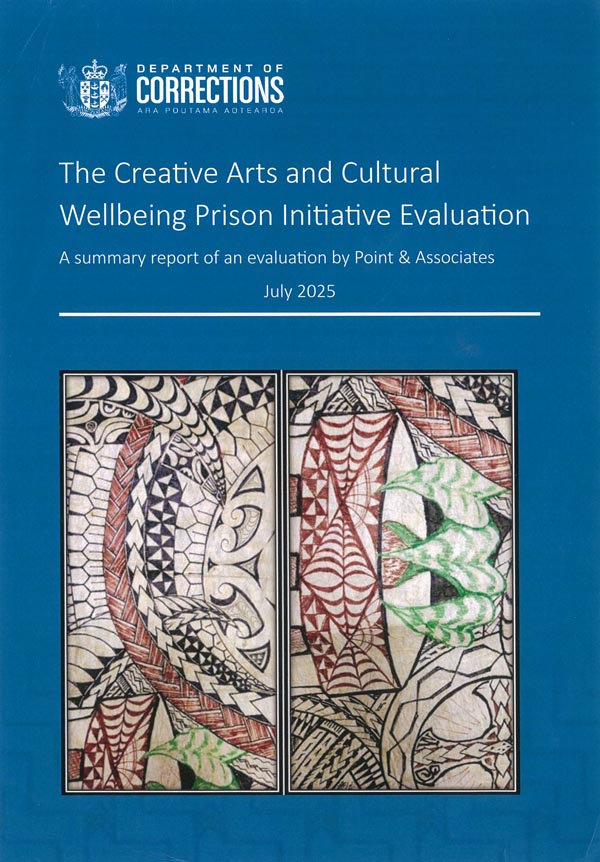 Cover of the evaluation report with an artwork image called Tala Loto Fale, ink on tapa cloth